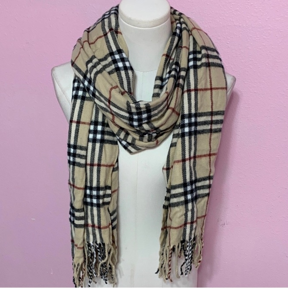 Designer-Inspired Plaid Fringe Scarf